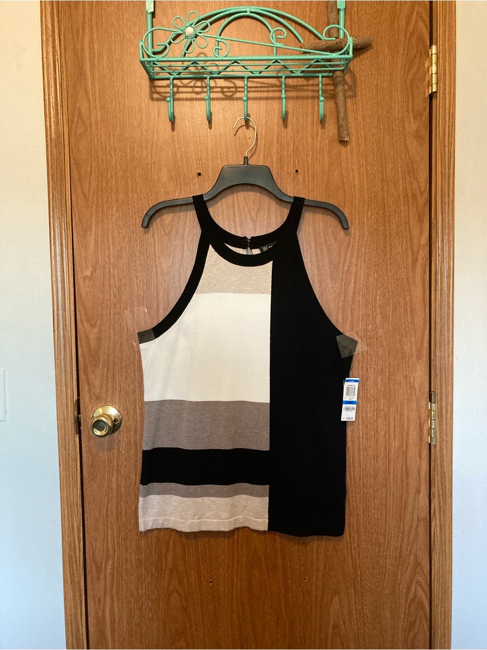 INC International Concepts Black, Cream, & Brown Colorblock Halter Tank